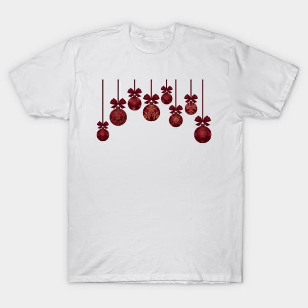 Red Christmas baubles with ornamental detail T-Shirt by Montanescu